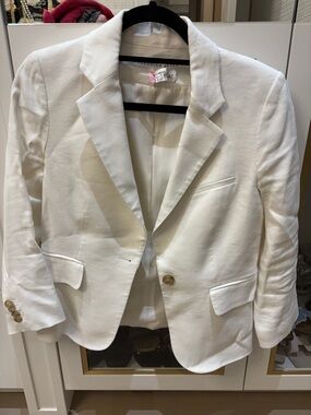 Veronica Beard White Single-Button Linen Blend Blazer